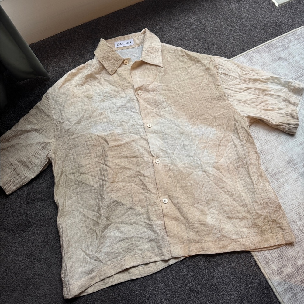 Zara Beige Short Sleeve Men's Shirt